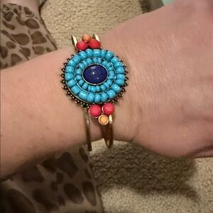 Chic Turquoise and Coral Beaded Bracelet